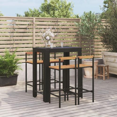 vidaXL Ensemble de bar jardin 5 pcs noir poly rotin/bois, Jardin & Terrasse, Ensembles de jardin, Neuf, Envoi