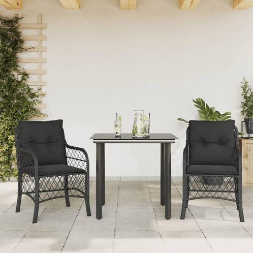 vidaXL 3-delige Bistroset met kussens poly rattan zwart, Tuin en Terras, Tuinsets en Loungesets, Nieuw, Verzenden