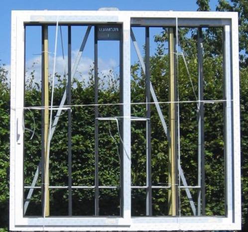 pvc schuifraam , schuifdeur , pui 259 x 249 wit / zwart 9011, Doe-het-zelf en Bouw, Raamkozijnen en Schuifdeuren, Nieuw, Kunststof