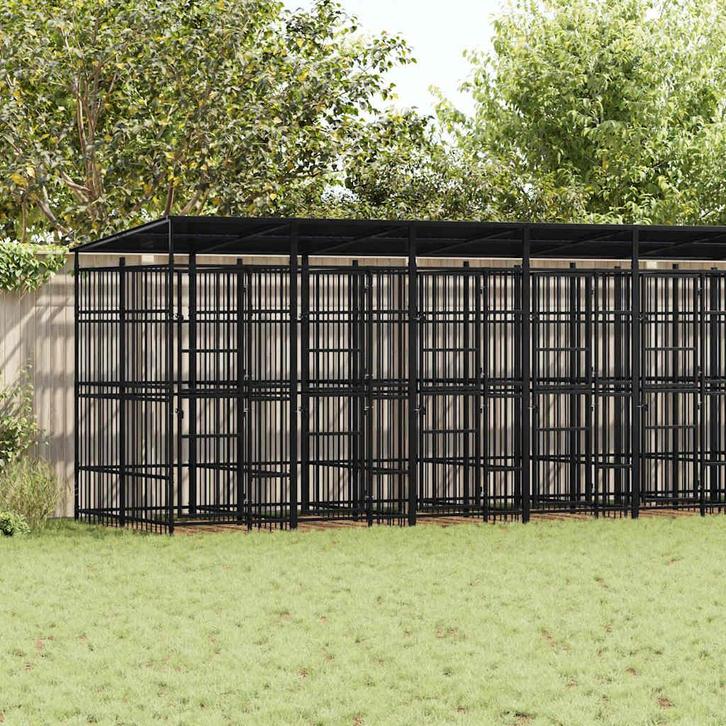 vidaXL Hondenkennel met dak 16,59 m² staal, Dieren en Toebehoren, Hondenbenches, Nieuw, Verzenden