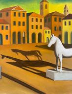 Tolomelli Cesare - Statua e cavallo nella piazza medievale