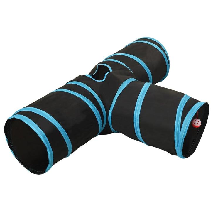 vidaXL Kattentunnel 3-voudig 90 cm polyester zwart en blauw, Kinderen en Baby's, Speelgoed | Buiten | Speeltoestellen, Nieuw, Verzenden