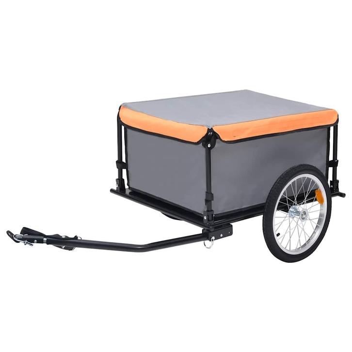 vidaXL Fietstrailer 65 kg grijs en oranje, Fietsen en Brommers, Fietsaccessoires | Aanhangwagens en Karren, Nieuw, Verzenden