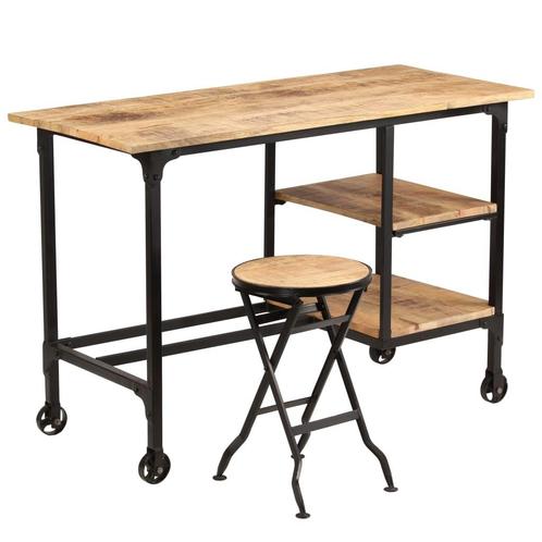 vidaXL Bureau met inklapbaar krukje 115x50x76 cm massief, Huis en Inrichting, Bureaus, Nieuw, Verzenden