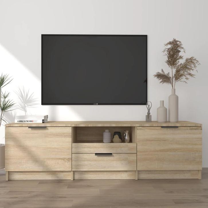 vidaXL Tv-meubel Sonoma eiken 140x35x40 cm bewerkt hout, Huis en Inrichting, Kasten |Televisiemeubels, Nieuw, Verzenden