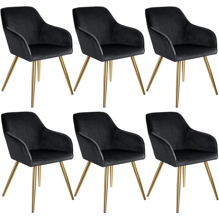 tectake Eetkamerstoel Marilyn fluweellook, gouden poten - zw, Huis en Inrichting, Stoelen, Verzenden