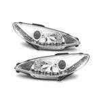 PHARES POUR PEUGEOT 206 98-08 FEUX DIURNES LED FOND CHROMÉ, Verzenden, Nieuw