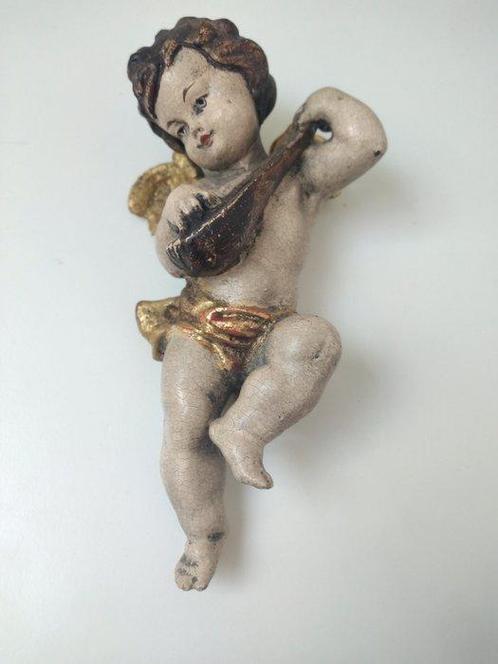 Snijwerk, Holzfigur - farbiger Engel mit Mandoline -, Antiek en Kunst, Antiek | Boeken en Manuscripten