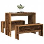vidaXL 3-delige Eettafel en bankenset bewerkt hout oud, Verzenden, Nieuw