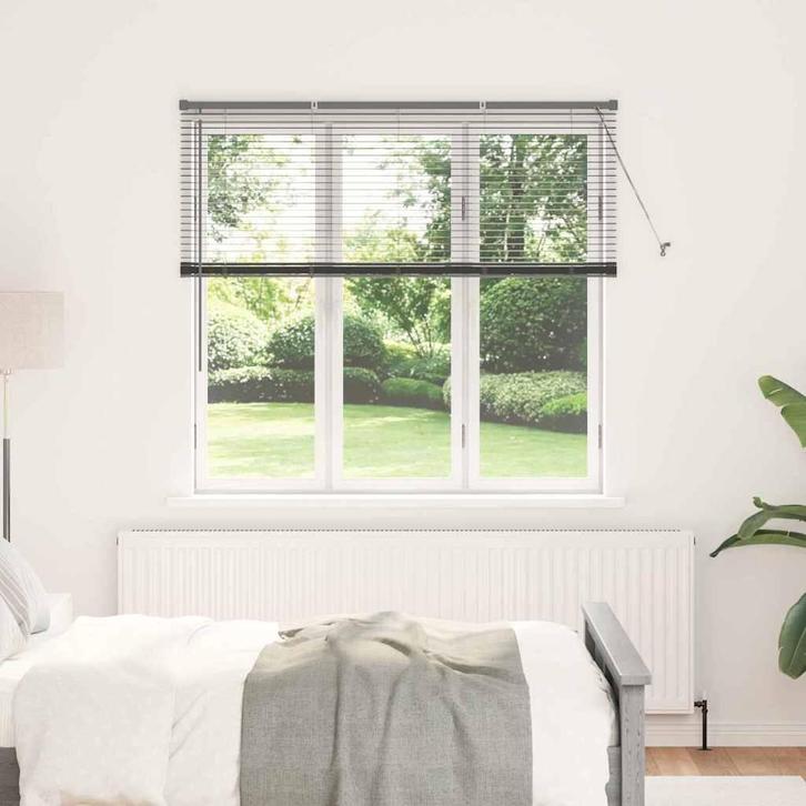vidaXL Raamjaloezie met gordijnen Donkergrijs Aluminium, Huis en Inrichting, Stoffering | Gordijnen en Lamellen, Nieuw, Verzenden