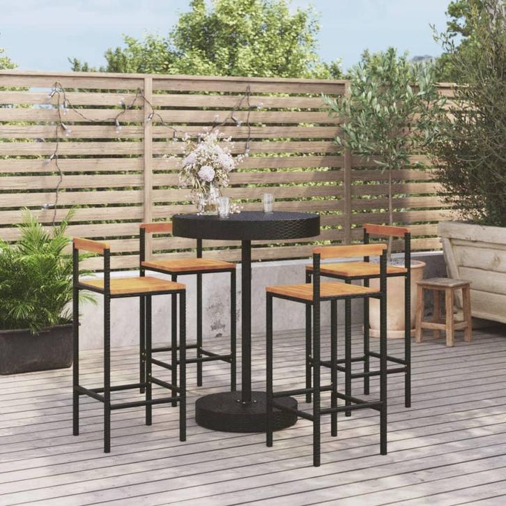 vidaXL 5-delige Tuinbarset poly rattan en massief acaciahout, Tuin en Terras, Tuinsets en Loungesets, Nieuw, Verzenden