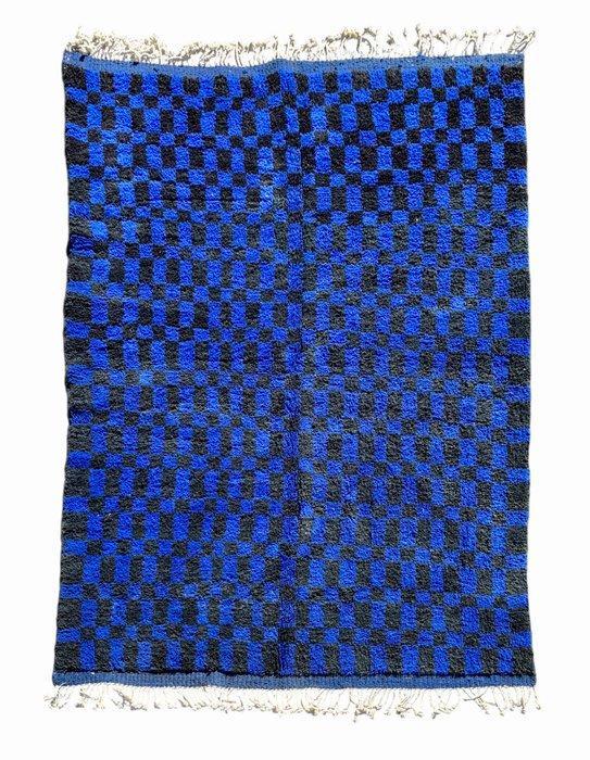 Tapis en laine marocain à carreaux - Tapis bleu et noir -, Huis en Inrichting, Stoffering | Tapijten en Vloerkleden