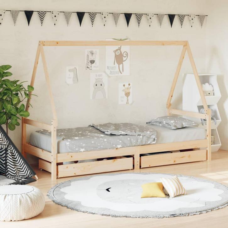 vidaXL Kinderbedframe met lades 80x200 cm massief grenenhout, Kinderen en Baby's, Kinderkamer | Bedden, Nieuw, Verzenden