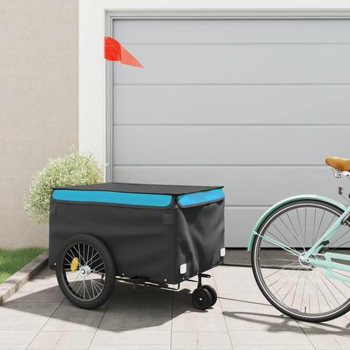 vidaXL Fietstrailer 45 kg ijzer zwart en blauw, Fietsen en Brommers, Fietsaccessoires | Aanhangwagens en Karren, Nieuw, Verzenden