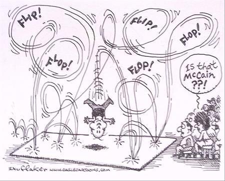 Pentekening Amerika - McCain flip-flopt (lijst optie), Antiek en Kunst, Kunst | Tekeningen en Fotografie, Verzenden