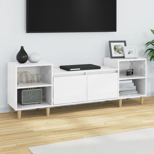 vidaXL Meuble TV Blanc brillant 160x35x55 cm Bois, Huis en Inrichting, Kasten |Televisiemeubels, Verzenden