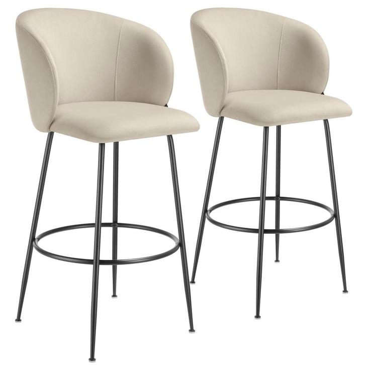 tectake Barkruk Luana, met rugleuning, fluweellook - crème/z, Huis en Inrichting, Barkrukken, Verzenden