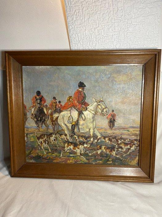 Duitse school (XIX) - Hunting Scene with Riders and Hounds, Antiek en Kunst, Kunst | Schilderijen | Klassiek