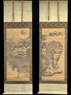 Wonderful ink painting of dragon and tiger - With seals, Antiek en Kunst, Antiek | Overige Antiek