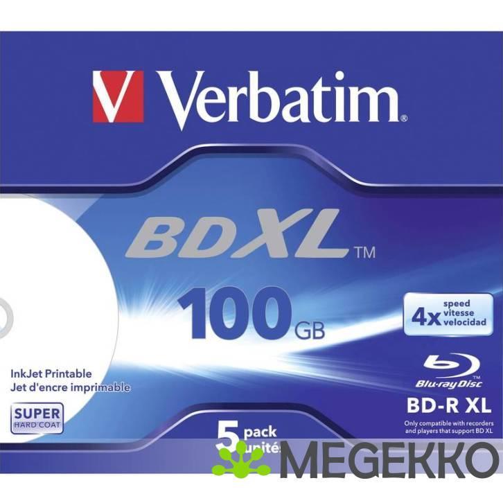 Verbatim BD-R XL Blu-Ray 100GB 4x 5st. Printable Jewelcase, Cd's en Dvd's, Blu-ray, Verzenden
