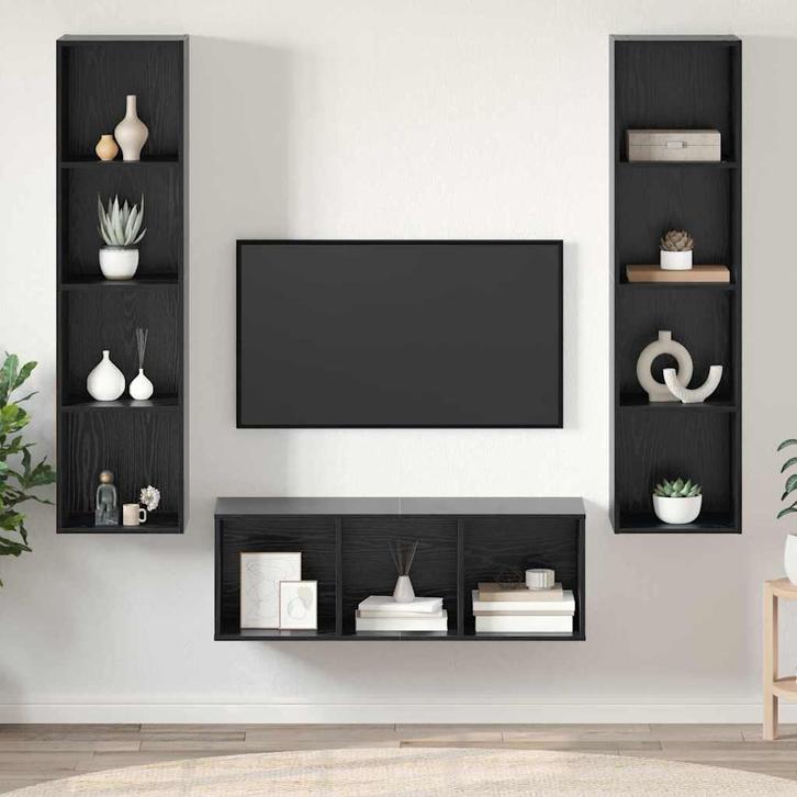 vidaXL TV Kast Set Wandgemonteerd 3 pcs Zwart eiken Bewerkt, Huis en Inrichting, Kasten |Televisiemeubels, Nieuw, Verzenden