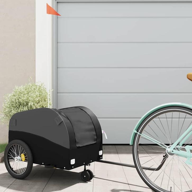vidaXL Fietstrailer 30 kg ijzer zwart, Fietsen en Brommers, Fietsaccessoires | Aanhangwagens en Karren, Nieuw, Verzenden