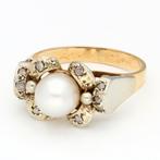 Ring - 18 karaat Geel goud Parel - Diamant, Handtassen en Accessoires, Ringen, Nieuw