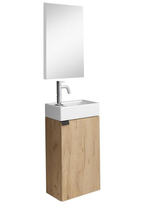 Toiletmeubel Apollo 40 x 22 cm Licht Eiken met Spiegel, Huis en Inrichting, Badkamer | Badkamermeubels, Nieuw, Verzenden