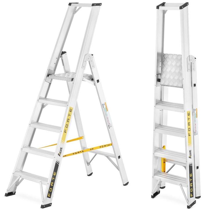 Ladder - Huishoudtrap - 5 treden - aluminium - 52x106x170 cm, Doe-het-zelf en Bouw, Ladders en Trappen, Nieuw, Ophalen of Verzenden