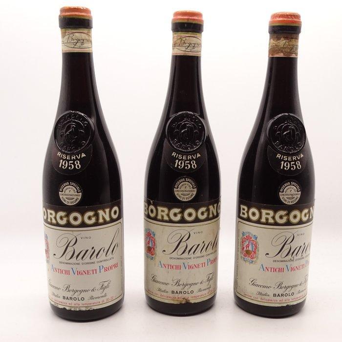 1958 Giacomo Borgogno & Figli - Barolo Riserva - 3 Flessen, Verzamelen, Wijnen