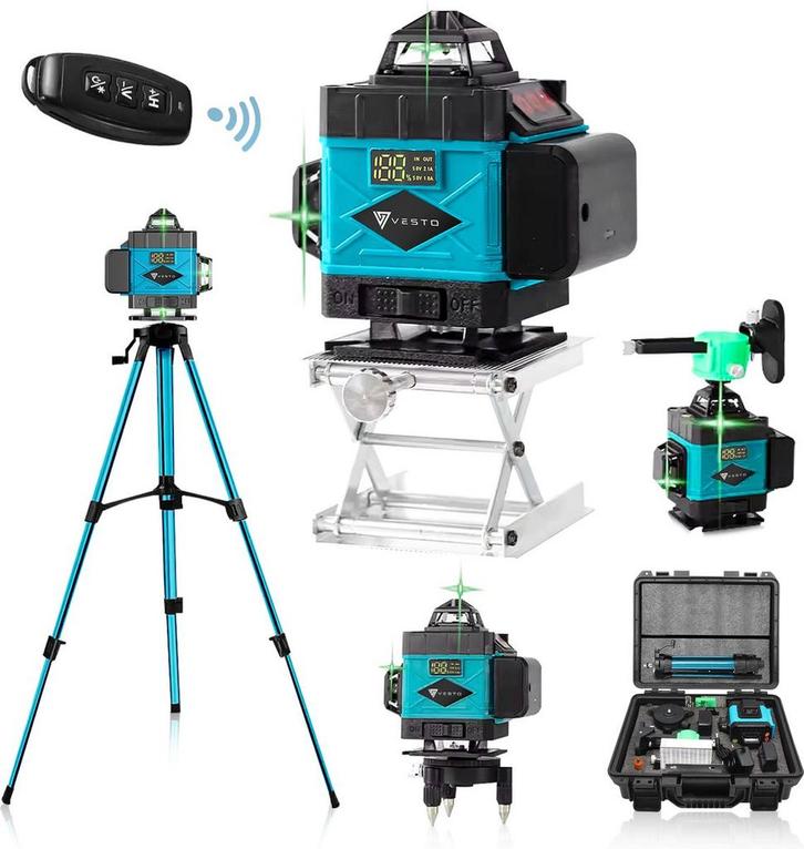 Vesto® 4D Kruislijnlaser - Zelfnivellerend Bouwlaser met 4-1, Doe-het-zelf en Bouw, Meetapparatuur, Nieuw, Verzenden