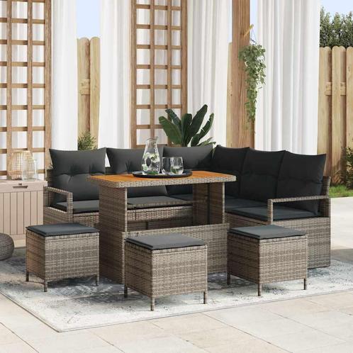 vidaXL Tuinbank Set met kussen 9 pcs Grijs Poly rattan, Tuin en Terras, Tuinsets en Loungesets, Nieuw, Verzenden
