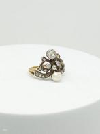 Ring - 18 karaat Geel goud, Zilver Parel - Diamant, Nieuw