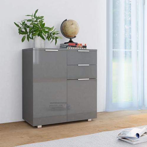 vidaXL Buffet Gris brillant 71x35x80 cm Bois, Maison & Meubles, Armoires | Dressoirs, Neuf, Envoi