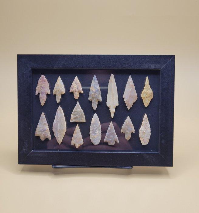 Neolithisch Vuursteen Verzameling van 15 neolithische, Verzamelen, Mineralen en Fossielen