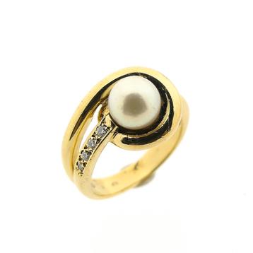 Gouden ring met parel en diamant | 0,08 ct. (parel ring), Ophalen of Verzenden