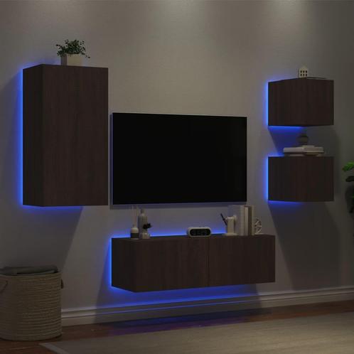 vidaXL 4-delige tv-wandmeubelset met LED-verlichting bruin, Huis en Inrichting, Kasten |Televisiemeubels, Nieuw, Verzenden
