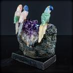 Gesang aus Stein – Kristallvögel auf Amethyst-Druse aus, Verzamelen, Mineralen en Fossielen