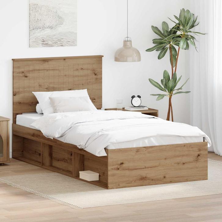 vidaXL Bedframe Ambachtelijk Eiken 100 x 200 cm Massief, Huis en Inrichting, Slaapkamer | Bedden, Nieuw, Verzenden