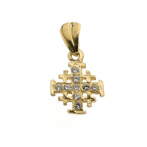 Gouden Jeruzalemkruis met zirconia (kruis hanger), Bijoux, Sacs & Beauté, Bracelets à breloques, Enlèvement ou Envoi