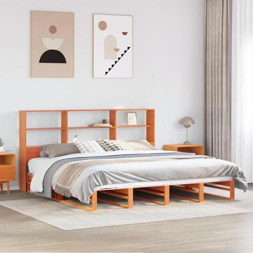 vidaXL Bed met boekenkast zonder matras hout wasbruin, Huis en Inrichting, Slaapkamer | Bedden, Nieuw, Verzenden