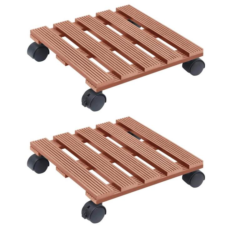 vidaXL Plantentrolleys 2 st 30x30x7,5 cm HKC bruin, Tuin en Terras, Bloembakken en Plantenbakken, Nieuw, Verzenden