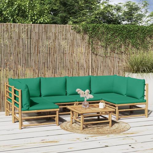 vidaXL Salon de jardin 7 pcs avec coussins vert bambou, Tuin en Terras, Tuinsets en Loungesets, Verzenden