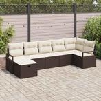 vidaXL 7-delige tuinset met kussens in bruin poly rattan, Tuin en Terras, Verzenden, Nieuw, Tuinset