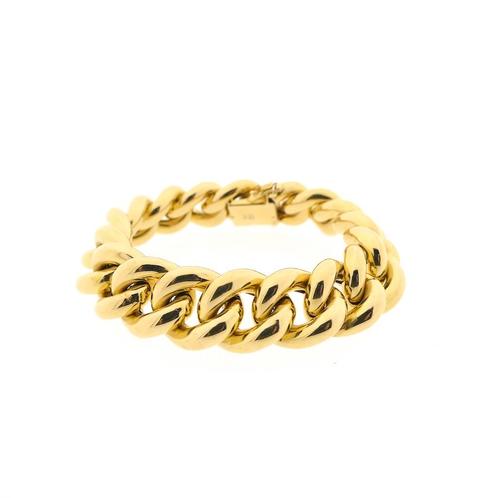 Massief gouden gourmetschakel armband; 20 cm | Binder, Handtassen en Accessoires, Armbanden, Overige kleuren, Gebruikt, Goud, Ophalen of Verzenden
