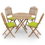 vidaXL 5-delige Tuinset inklapbaar met kussens bamboe, Tuin en Terras, Verzenden, Nieuw, Tuinset
