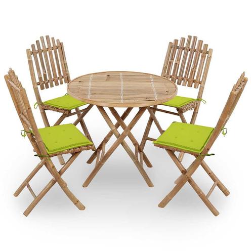 vidaXL 5-delige Tuinset inklapbaar met kussens bamboe, Tuin en Terras, Tuinsets en Loungesets, Tuinset, Nieuw, Verzenden