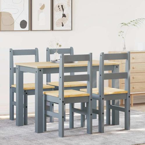 vidaXL 5-delige Eetset Panama massief grenenhout grijs, Huis en Inrichting, Complete eetkamers, Nieuw, Verzenden