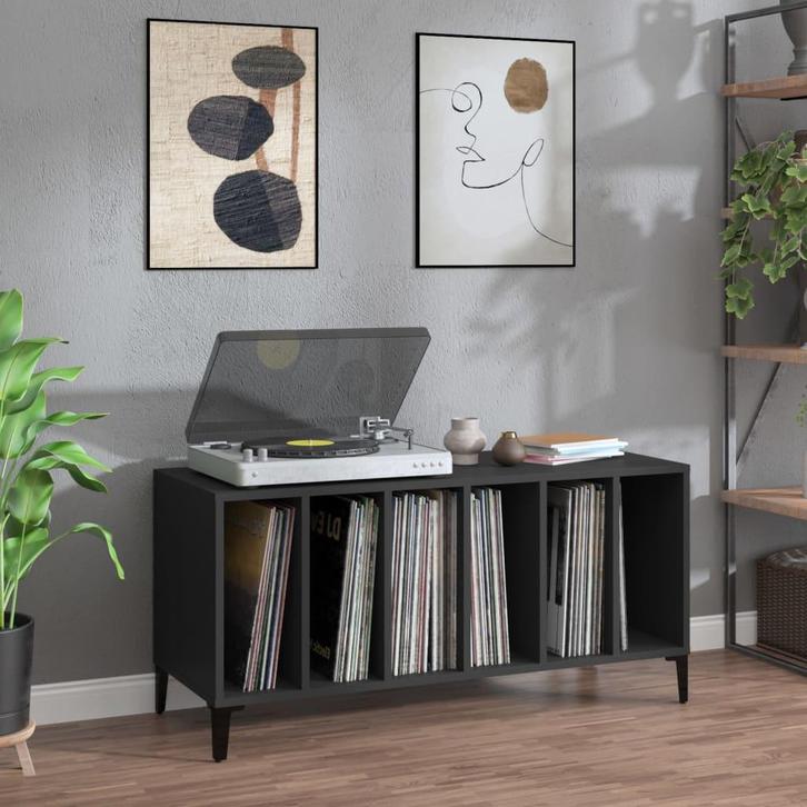 vidaXL Platenkast 100x38x48 cm bewerkt hout zwart, Huis en Inrichting, Kasten | Overige, Nieuw, Verzenden