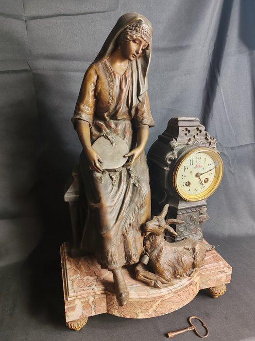 Klok - Art Nouveau Zinklegering - 1850-1900, Antiek en Kunst, Antiek | Klokken